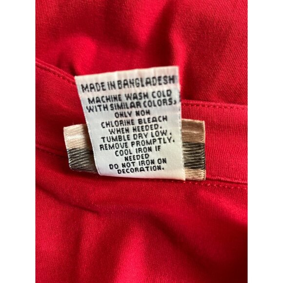 Distinct Red Tunic Top Large Lace Trim 3/4 Sleeve Split Neck Blouse Boho Chic - Picture 5 of 8